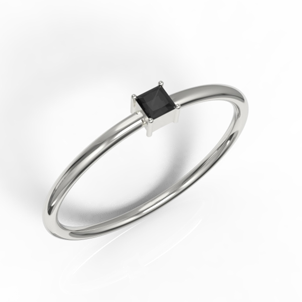 10K WHITE GOLD PRINCESS CUT BLACK CZ RING